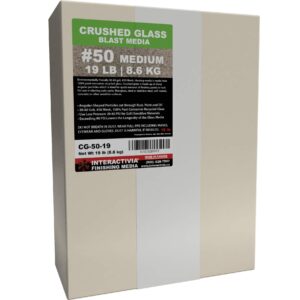 30-60 grit (#50) crushed glass abrasive - 19 lb or 8.6 kg - blasting abrasive media (medium) #50 mesh - 559 to 254 microns - for blast cabinets or sand blasting guns