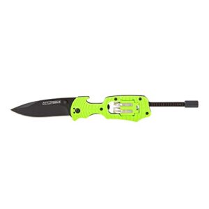 oemtools 25541 cut and drive multi tool, drop point knife, screwdriver, bit set, ruler, and bottle opener, edc, contractor, hvac tool, green and black