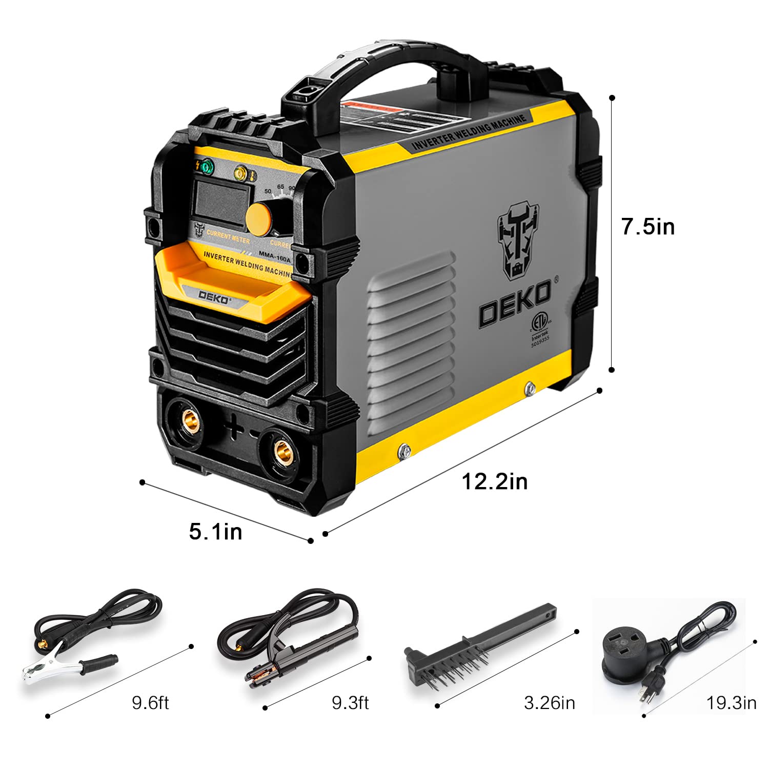 DEKOPRO 110/220V MMA Welder,160A ARC Welder Machine IGBT Digital Display LCD Hot Start Welder with Electrode Holder,Work Clamp, Input Power Adapter Cable and Brush