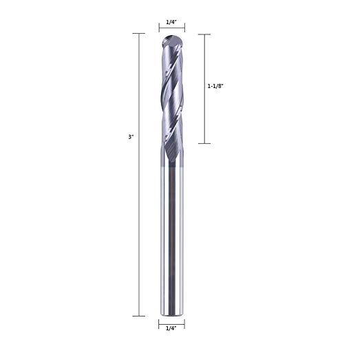 SpeTool 14411 Ball Nose Carbide End Mill CNC Cutter Router Bits Double Flutes Spiral Milling Tool 1/4 inch Shank with 3 inch Over Length