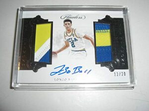 lonzo ball 2018 panini flawless game used dual jersey auto 12/20 signed card - basketball game used cards