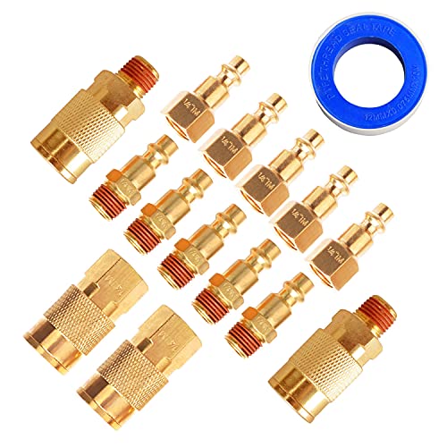 FYPower 15 Pieces 1/4" NPT Air Coupler and Plug Kit, Quick Connect Air Fittings, Industrial Solid Brass Quick Connect Set