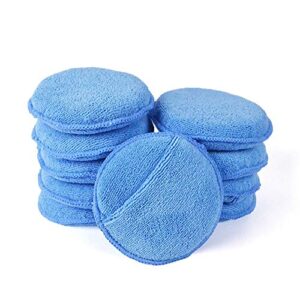 aivs car care microfiber wax applicator pads with finger pocket for any cars, truck, boat, motorcycle and rv. wax applicator foam sponge (blue, 5" diameter, pack of 10)
