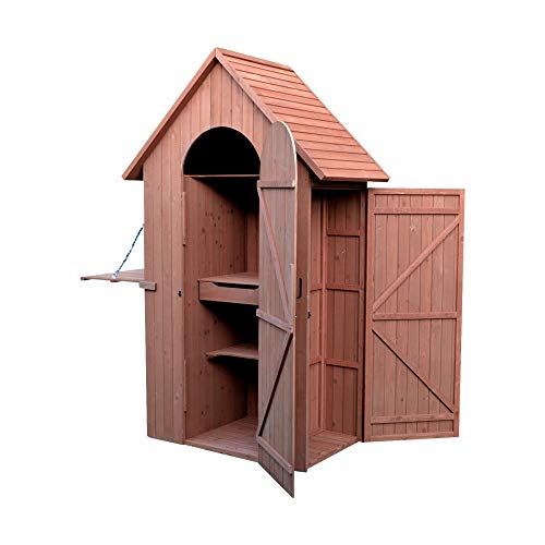 Leisure Season MCS3815 Multi Compartment Shed with Drop Table - Brown - Wooden Outdoor Storage for Tools, Accessories - Cabinet Organizer for Garden, Yard, Lawn - Vertical Tool Locker with Shelves