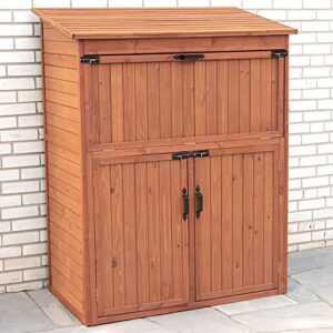 leisure season sct1753 storage cabinet with drop table - brown - large outdoor and indoor vertical cabinets for gardening, garage - tool organizer with compartments and shelves for garden, backyard