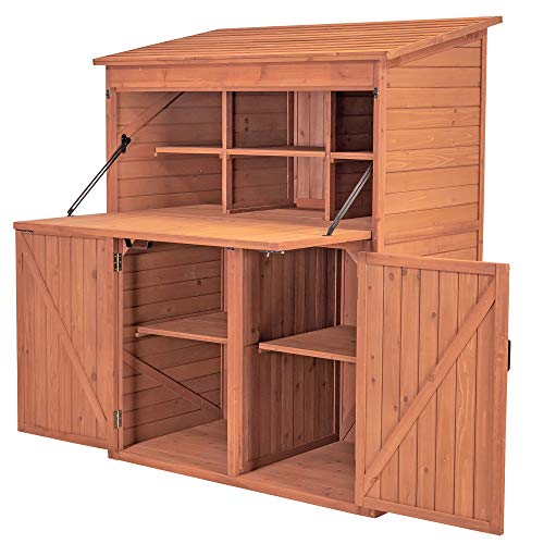 Leisure Season SCT1753 Storage Cabinet with Drop Table - Brown - Large Outdoor and Indoor Vertical Cabinets for Gardening, Garage - Tool Organizer with Compartments and Shelves for Garden, Backyard
