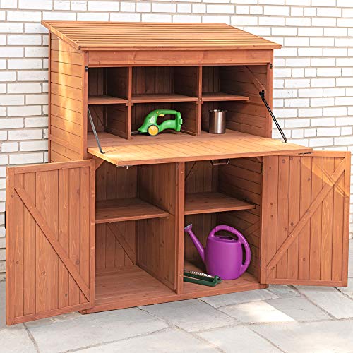 Leisure Season SCT1753 Storage Cabinet with Drop Table - Brown - Large Outdoor and Indoor Vertical Cabinets for Gardening, Garage - Tool Organizer with Compartments and Shelves for Garden, Backyard