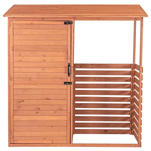 Leisure Season CFS7181 Combination Firewood and Storage Shed - Brown - Outdoor Garden Cedar Box with Shelves, Roof, Doors - Large Yard Lumber Lockers - Patio, Backyard, Deck, Organizer -Fast Assembly