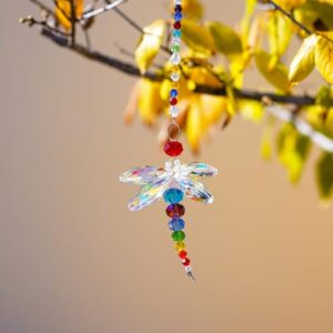 Hanging Dragonfly Pendant Chandelier Crystal Ball Prisms Rainbow Beads Chakra Suncatcher Home Windows Decor