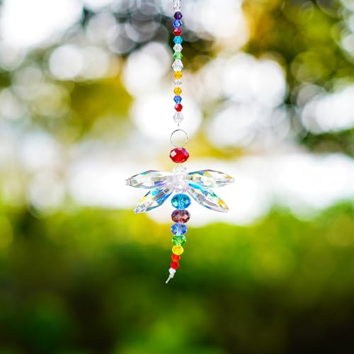 Hanging Dragonfly Pendant Chandelier Crystal Ball Prisms Rainbow Beads Chakra Suncatcher Home Windows Decor