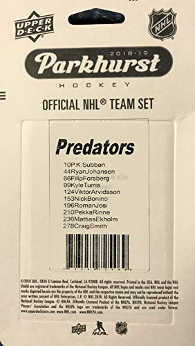 Nashville Predators 2018 2019 Upper Deck PARKHURST Series Factory Sealed Team Set including Filip Forsberg, P.K. Subban and Pekka Rinne Plus 7 Others