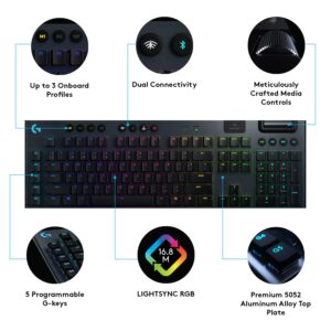 Logitech G915 Mechanical Gaming Keyboard, Low Profile GL Linear Key Switch, LIGHTSYNC RGB, Advanced LIGHTSPEED Wireless and Bluetooth Support,Black