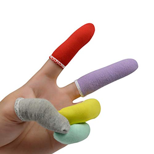 100 Pcs Finger Cots Cotton Material with Elasticity Finger Guards Hand Toe Thumb Fingertips Sleeves Protector by EORTA, Comfortable, Breathable, Absorb Sweat, Reusable, Random Color