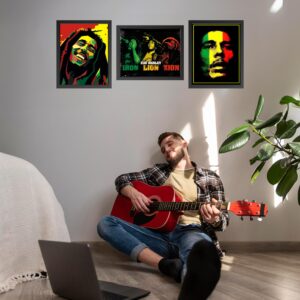 Bob Marley-Silhouettes Wall Art Set-3 Watercolor Abstract-8 x 10"s Wall Prints-Ready To Frame-Classic Marley Faces Replica Prints. Home-Bar-Dorm-Man Cave Decor. Includes Iron-Lion-Zion Concert Images.