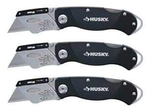 folding sure-grip lock back utility knives multi pack (3 piece set: 3 x husky knives w/blades) (colors vary) (multi pack)