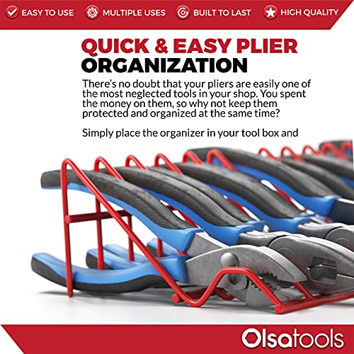 Olsa Tools Plier Organizer Rack Pliers Rack for Tool Box Drawer Storage (Red) | 2pc Plier Holder Holds 32 Pliers | Professional Grade