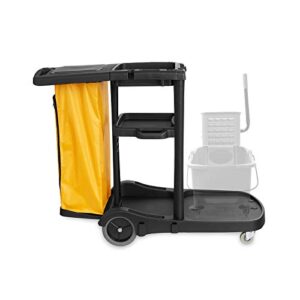 Dryser Commercial Janitorial Cleaning Cart on Wheels - Black Housekeeping Caddy with Cover, Shelves and Vinyl Bag