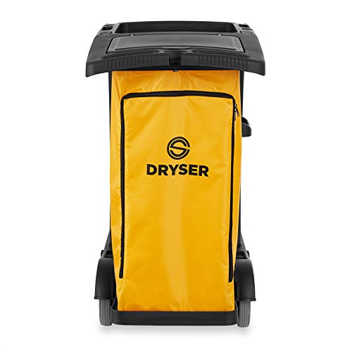 Dryser Commercial Janitorial Cleaning Cart on Wheels - Black Housekeeping Caddy with Cover, Shelves and Vinyl Bag