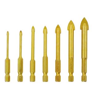 meichoon drill bits set triangle tile 3-12mm 7pcs, tungsten carbide titanium coated ceramic concrete drilling tool with hex shank for glass tile ceramic mirror porcelain marble dc04