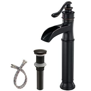 vessel sink faucet oil rubbed bronze waterfall with pop up drain assembly commercial farmhouse tall body mixer tap bowl single handle one hole without overflow supply line lead-free