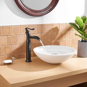 Vessel Sink Faucet Oil Rubbed Bronze Waterfall with Pop Up Drain Assembly Commercial Farmhouse Tall Body Mixer Tap Bowl Single Handle One Hole Without Overflow Supply Line Lead-Free