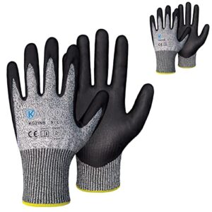 cut resistant gloves, microfoam nitrile coated, ansi cut level a3,superior grip performance,durable, safety work gloves for men and women, ideal for general duty work, kg21nb, 2 pairs grey, large