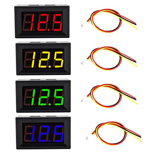 Digital Voltmeter, 3 Wire LED Panel Digital Display Voltage Meter with Reverse Protection DC 0-100V Red Blue Green Yellow(Red)