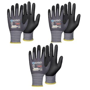 kaygo safety work gloves microfoam nitrile coated-3 pairs, kg18nb,seamless knit nylon glove with black micro-foam nitrile grip,ideal for general purpose,automotive,home improvement,large