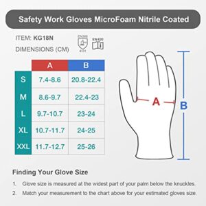 KAYGO Safety Work Gloves MicroFoam Nitrile Coated-3 Pairs, KG18NB,Seamless Knit Nylon Glove with Black Micro-Foam Nitrile Grip,Ideal for General Purpose,Automotive,Home Improvement,large
