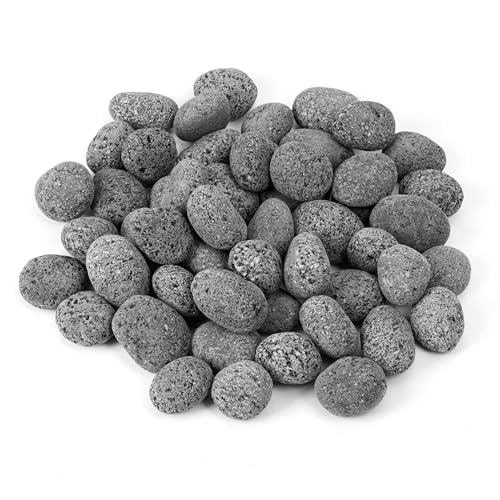 Skyflame Black Natural Tumbled Stones Round Lava Rock Pebbles for Indoor Outdoor Gas Fire Pit | Fireplaces | Garden Landscaping Decoration | Cultivation of Potted Plants | 10 Pounds | 1/2-1 Inch Size