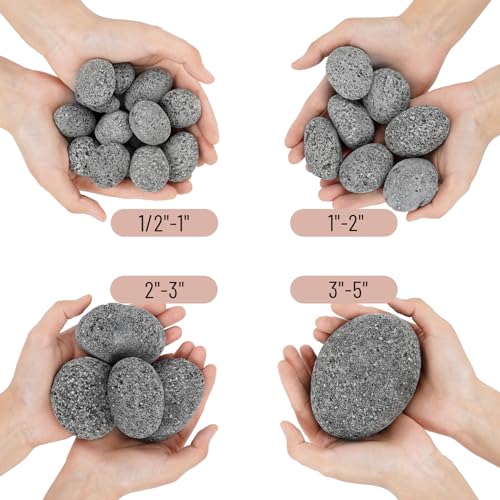 Skyflame Black Natural Tumbled Stones Round Lava Rock Pebbles for Indoor Outdoor Gas Fire Pit | Fireplaces | Garden Landscaping Decoration | Cultivation of Potted Plants | 10 Pounds | 1/2-1 Inch Size