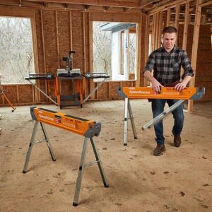 BORA Portamate Speedhorse Sawhorse - 45-in W x 30-in H Single Piece Table Stand with Folding Legs, Metal Top for 2x4, Heavy Duty Pro Bench Saw Horse for Woodworking, Carpenters, Contractors, PM-4500,Orange