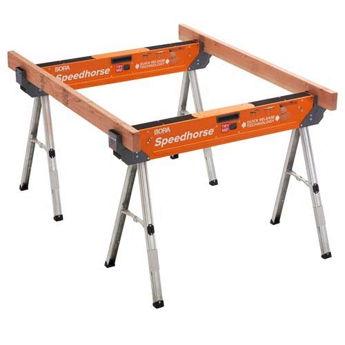 BORA Portamate Speedhorse Sawhorse - 45-in W x 30-in H Single Piece Table Stand with Folding Legs, Metal Top for 2x4, Heavy Duty Pro Bench Saw Horse for Woodworking, Carpenters, Contractors, PM-4500,Orange