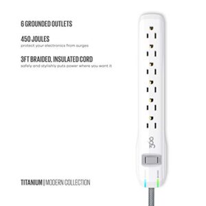 Habitat - 6 Outlet Surge Protector - Tungsten, Slim and Stylish Power Strip Surge Protector Extension Cord and Outlet Extender, Powerful Multi Plug Outlet for The Office, Desk, or Night Stand