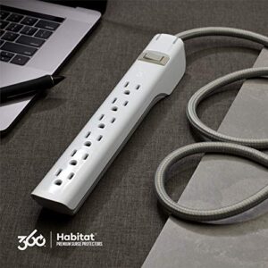 Habitat - 6 Outlet Surge Protector - Tungsten, Slim and Stylish Power Strip Surge Protector Extension Cord and Outlet Extender, Powerful Multi Plug Outlet for The Office, Desk, or Night Stand