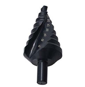 meichoon step drill bit set 10-45mm hss triangle shank spiral flute large bit nitride pagoda step drill for carbon steel, sheet iron, insulation boards, pvc boards,planks dc15 black