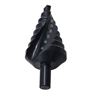 Meichoon Step Drill Bit Set 10-45mm HSS Triangle Shank Spiral Flute Large Bit Nitride Pagoda Step Drill for Carbon Steel, Sheet Iron, Insulation Boards, PVC Boards,Planks DC15 Black