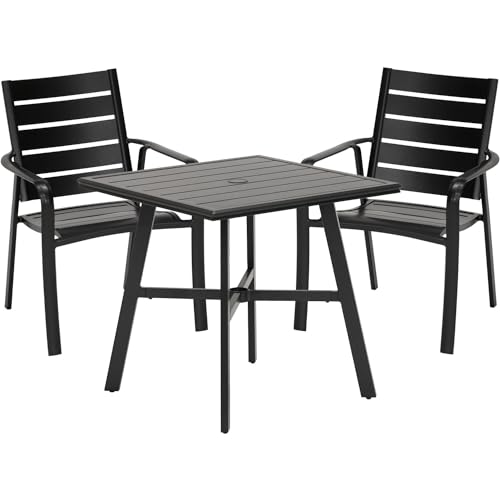 Hanover Cortino 3-Piece Grade Bistro Set Commercial Outdoor Furniture, Gunmetal