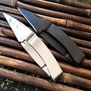 Money Clip Pocket Folding Knife - EDC Fold Knives Stainless Steel Silver Blade and Handle (Black)