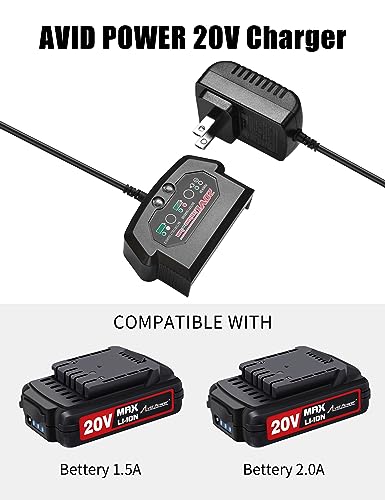 AVID POWER 20V Max Lithium Ion Battery Charger, Compatible with Avid Power 20V Batteries, Not Compatible with Avid Power Impact Wrench-ACIW326