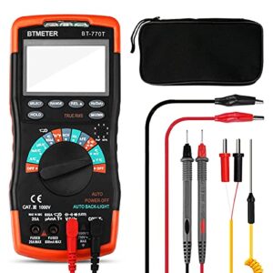 true rms digital multimeter tester 6000 counts ac dc 20a ohmmeter voltmeter dmm measure voltage current amp resistance diodes continuity duty-cycle capacitance temperature (btmeter bt-770t)