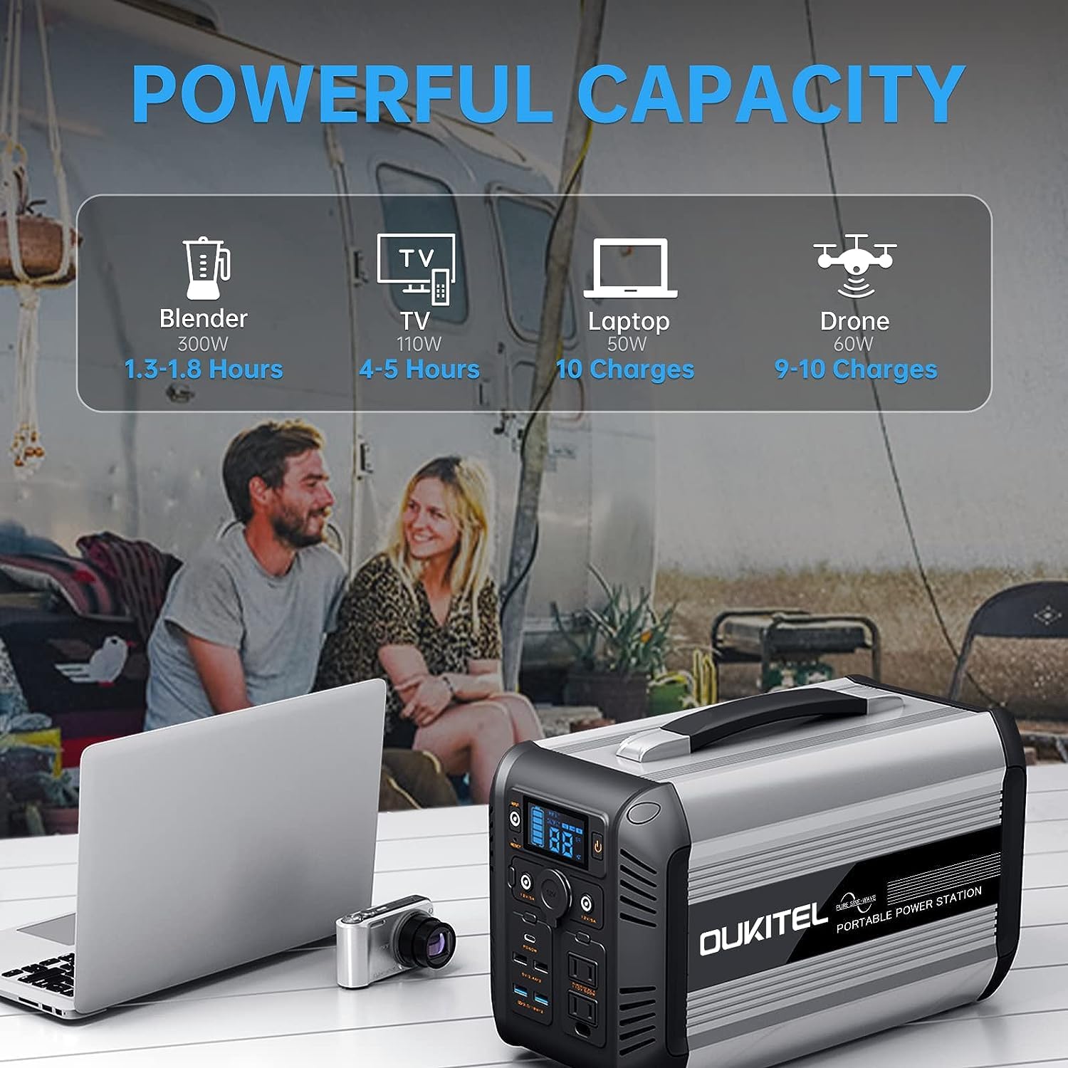 OUKITEL Portable Power Station CN505, 500W(Peak 1000W) 614Wh, LiFePO4 Power Station with 110V AC Outlets, Solar Generator for Camping Home RV Travel