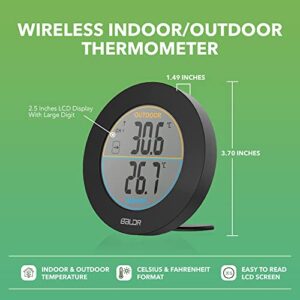 BALDR Wireless Indoor/Outdoor Thermometer - Surface or Wall Mounted Temperature Monitor, 2.5” LCD Display Thermometer with Min/Max Records & Trend Arrows Sign - Portable Home Weather Station (Black)