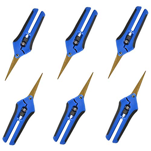 GROWNEER 6 Packs 6.5 Inch Pruning Shears with Curved Blades Trimming Scissors For Cannabis Gardening Hand Pruning Snips Titanium Coated Precision Blades