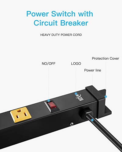 KMC 12 Outlet Heavy Duty Workshop Metal Power Strip with 3-Foot Long Extension Cord with Circuit Breaker, for Workshop and Industrial use, ETL Certified,Black