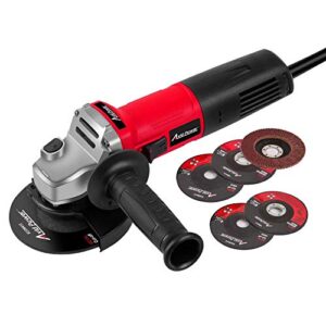 avid power angle grinder, 7.5-amp 4-1/2 inch electric grinder power tools with grinding and cutting wheels, flap disc and auxiliary handle for cutting, grinding, polishing and rust removal - red