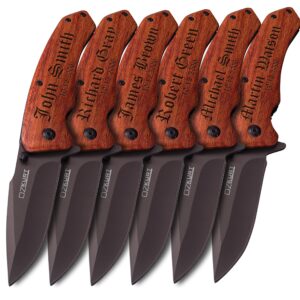 lara laser works oz-kurt personalized pocket knife gifts for dad customized groomsman gift free engraving (set of 6)