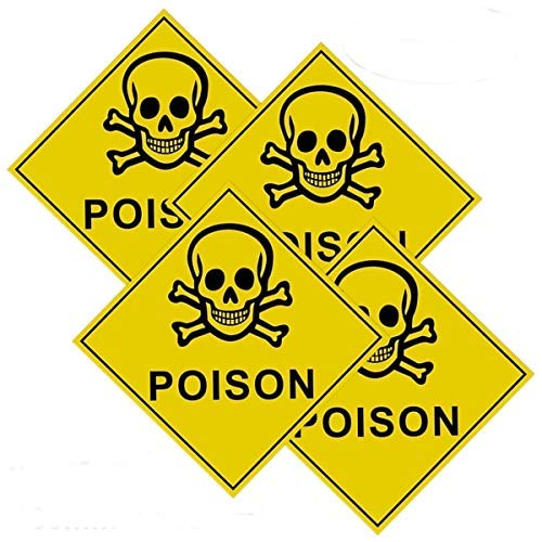 Outdoor/Indoor (4 Pack) 4" X 4" - Poison Skull & Crossbones - Danger Safety Caution Warning Sign Vinyl Label Sticker Decal - Back Adhesive Vinyl