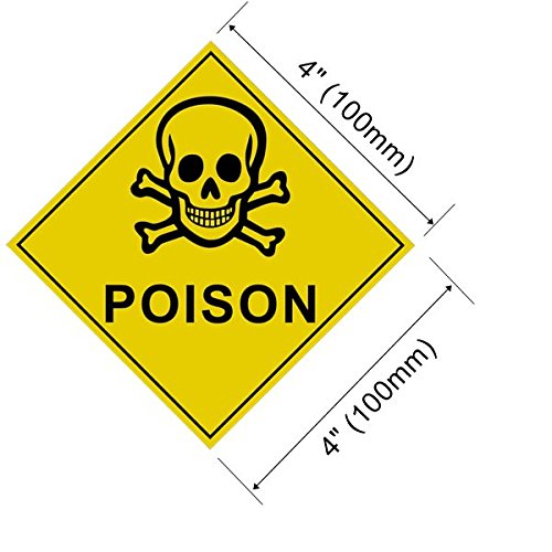 Outdoor/Indoor (4 Pack) 4" X 4" - Poison Skull & Crossbones - Danger Safety Caution Warning Sign Vinyl Label Sticker Decal - Back Adhesive Vinyl