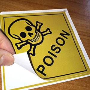 Outdoor/Indoor (4 Pack) 4" X 4" - Poison Skull & Crossbones - Danger Safety Caution Warning Sign Vinyl Label Sticker Decal - Back Adhesive Vinyl